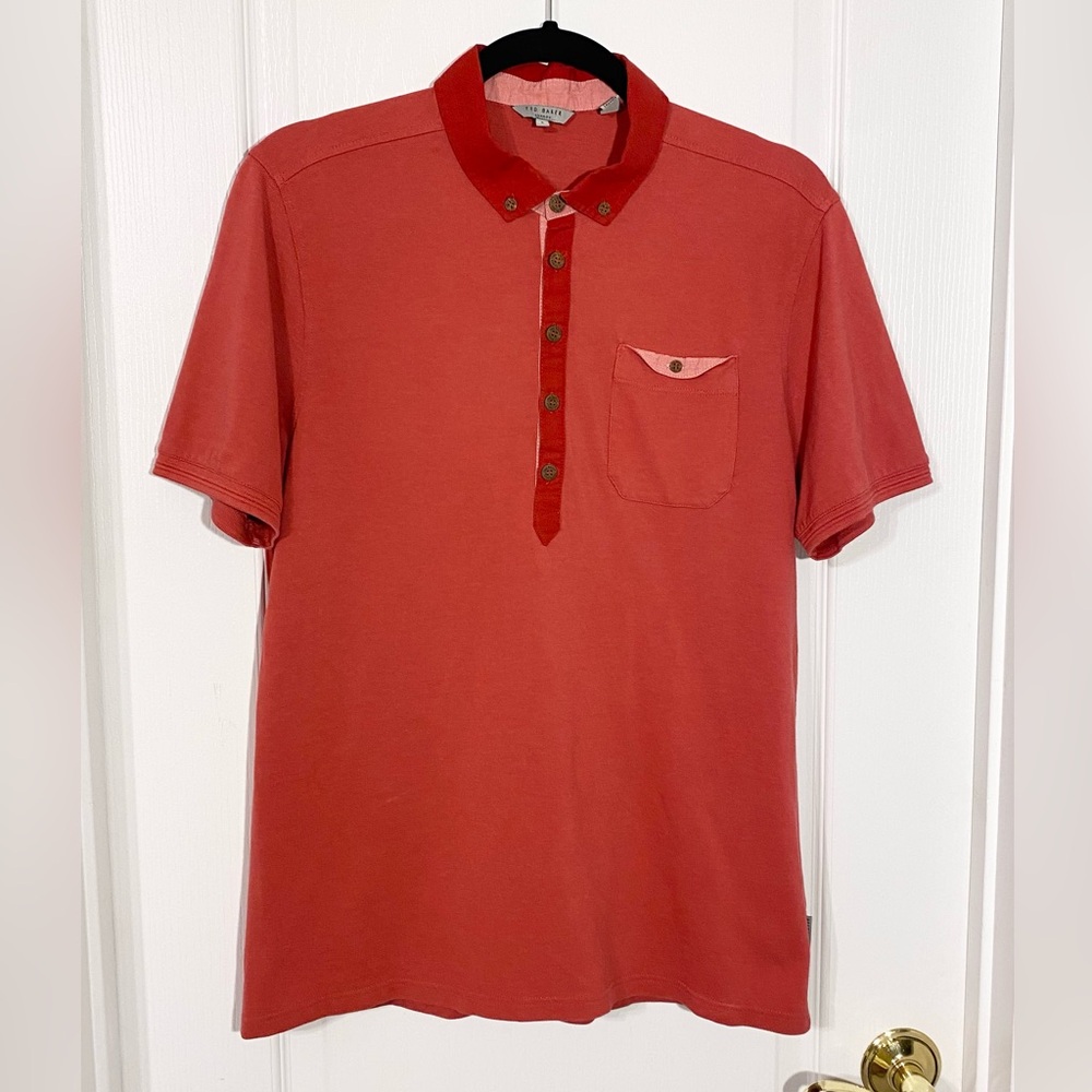 Ted Baker Contrast Trim Polo Shirt Red Men’s Size 5 (XL)